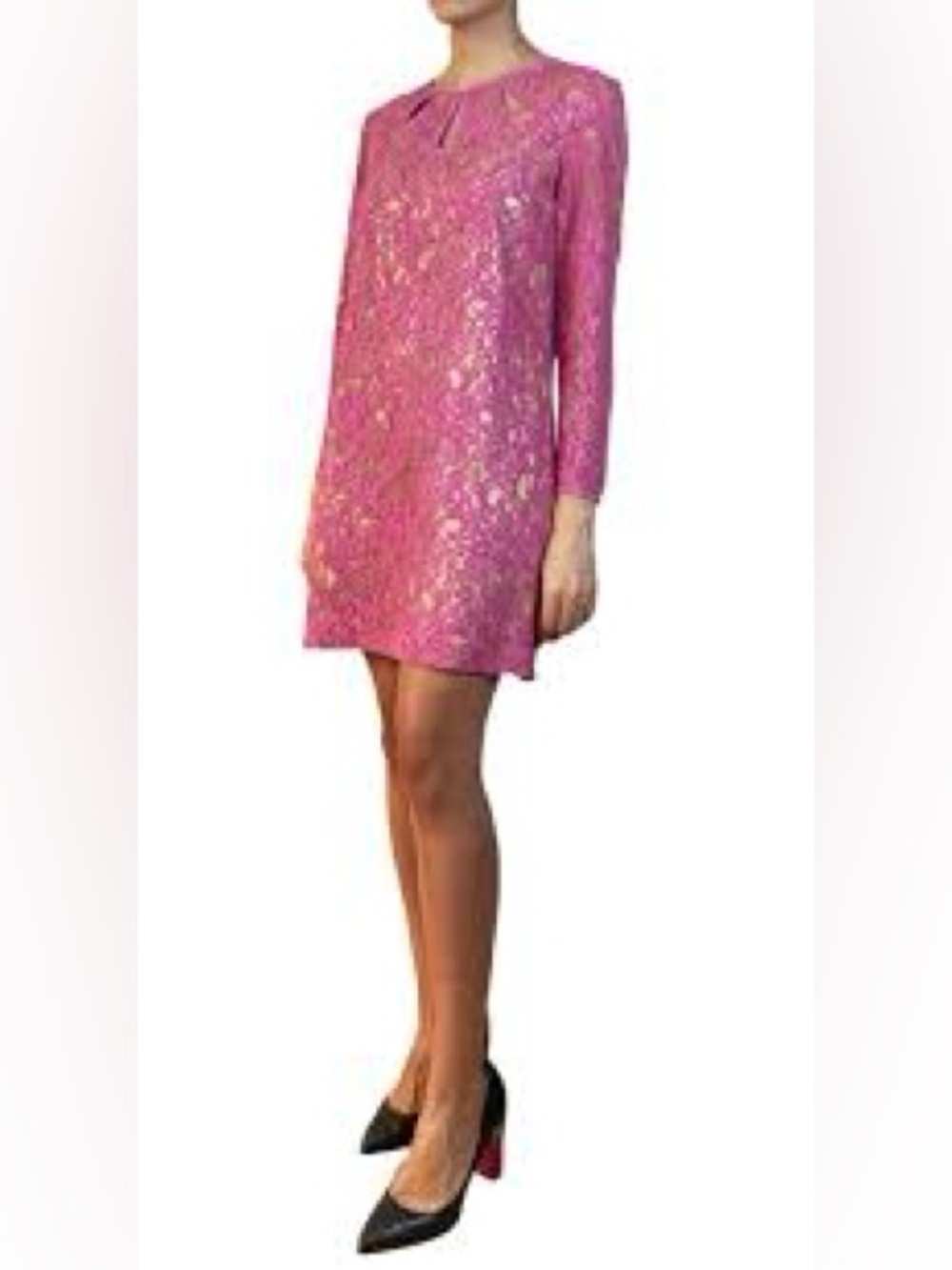 Juicy Couture Pink Gold Lace Lined Long Sleeve Party Mini Dress Size 4